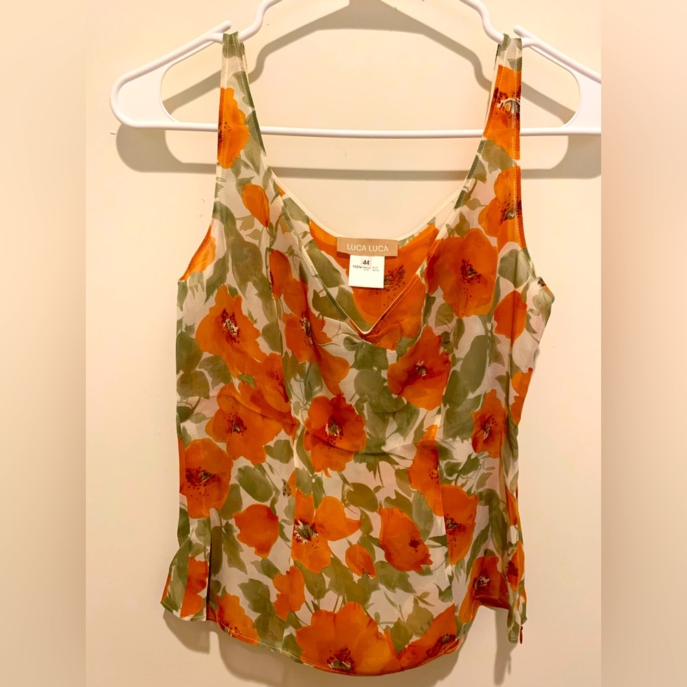 LUCA LUCA Orange Floral Silk Tank Top